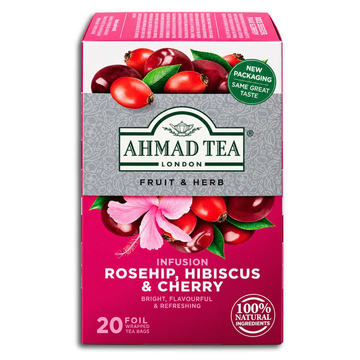 Ahmad Tea Früchteteemischung "Fruit & Herb", mit Hagebutte, Hibiskus, Kirsche 20 x 2g Teebeutel, 40g