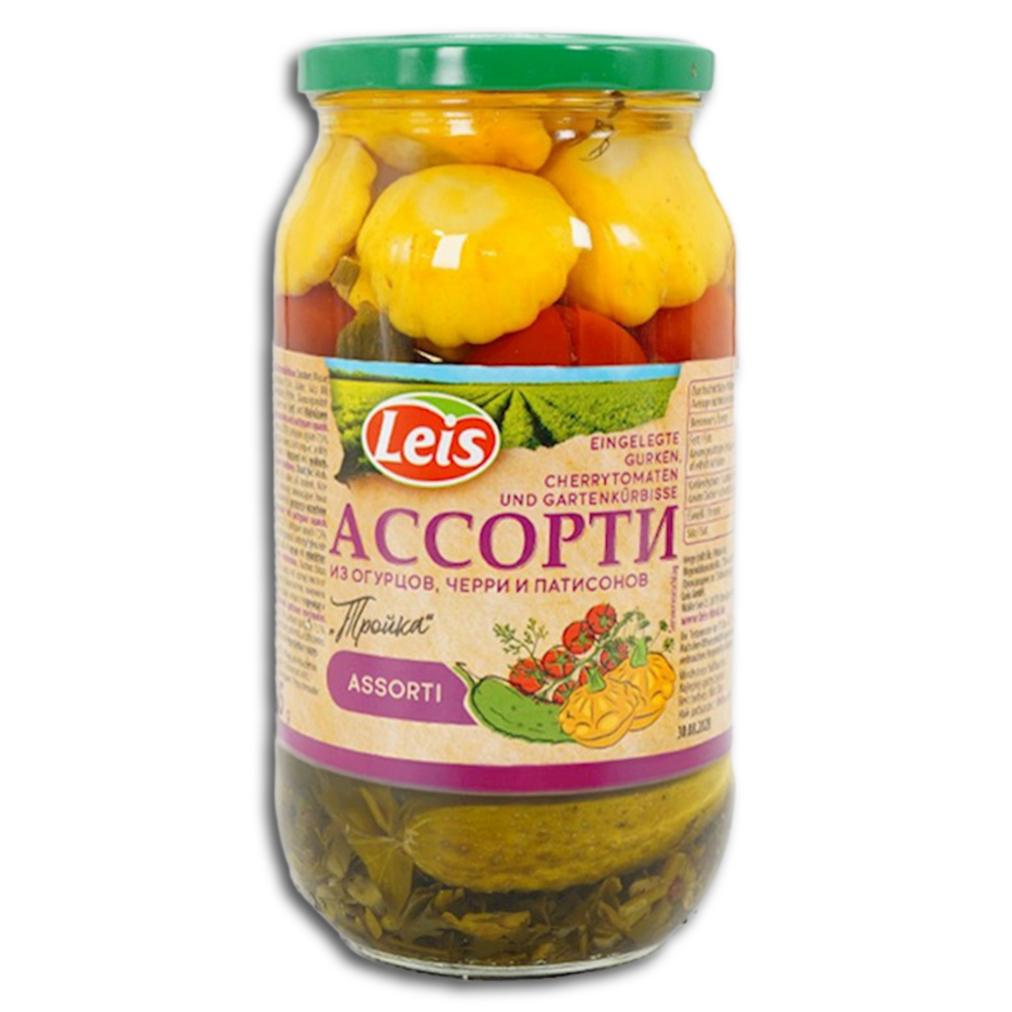 Leis Assorti Eingelegte Gemüse Tomaten, Gurken, Gartenkürbisse, 870g, ATG 435g