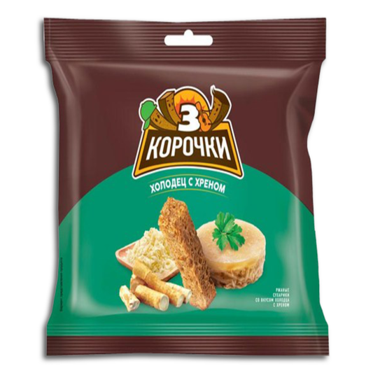 3 Korotschki Brotsnack mit Geschmack von Sülze mit Meerrettich Suchariki 40g
