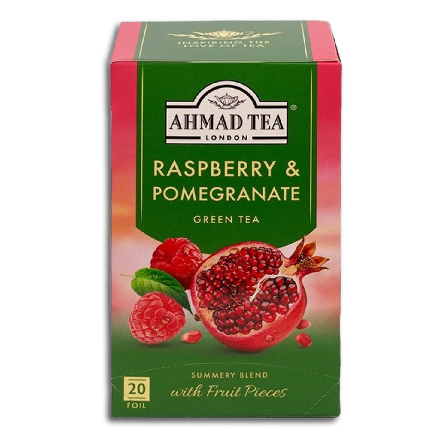 Ahmad Tea Grüner Tee mit Himbeer- und Granatapfelgeschmack, 20 x 2g Teebeutel, 40g