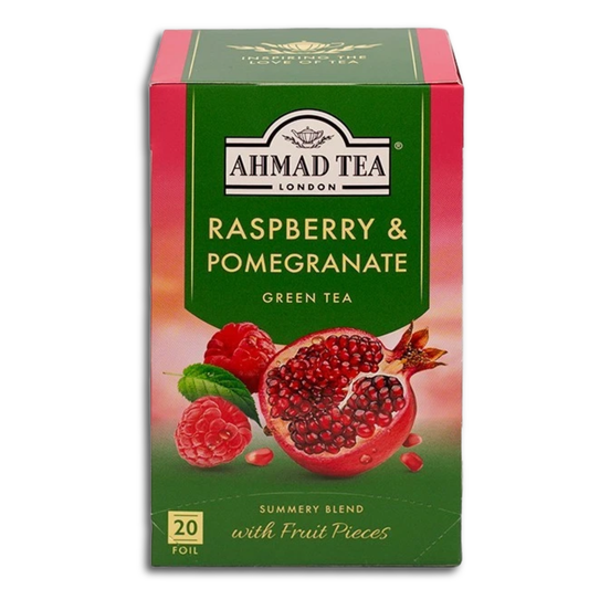 Ahmad Tea Grüner Tee mit Himbeer- und Granatapfelgeschmack, 20 x 2g Teebeutel, 40g