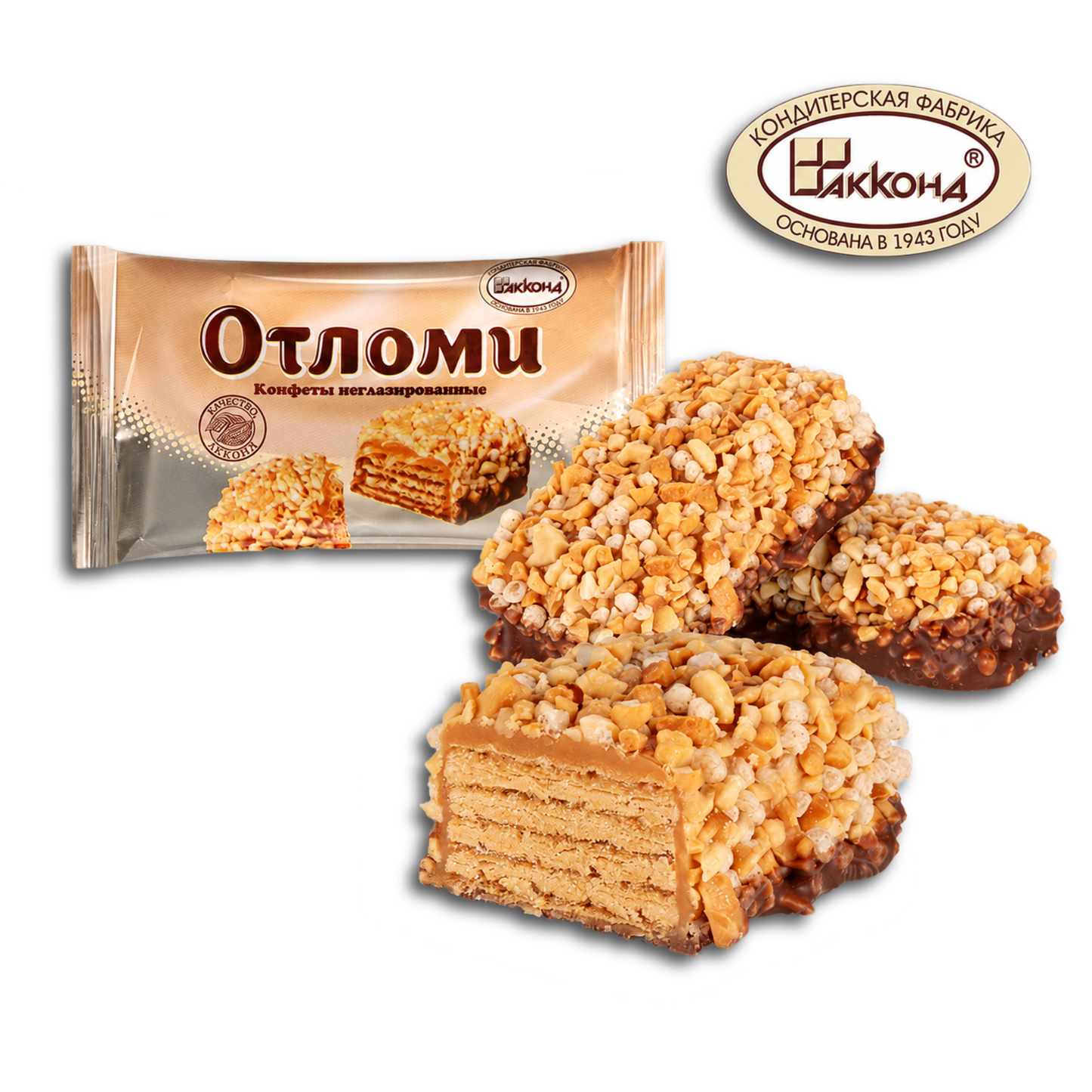 Akkond Waffelkonfekt "Otlomi", bestreut mit Erdnüssen, 200g