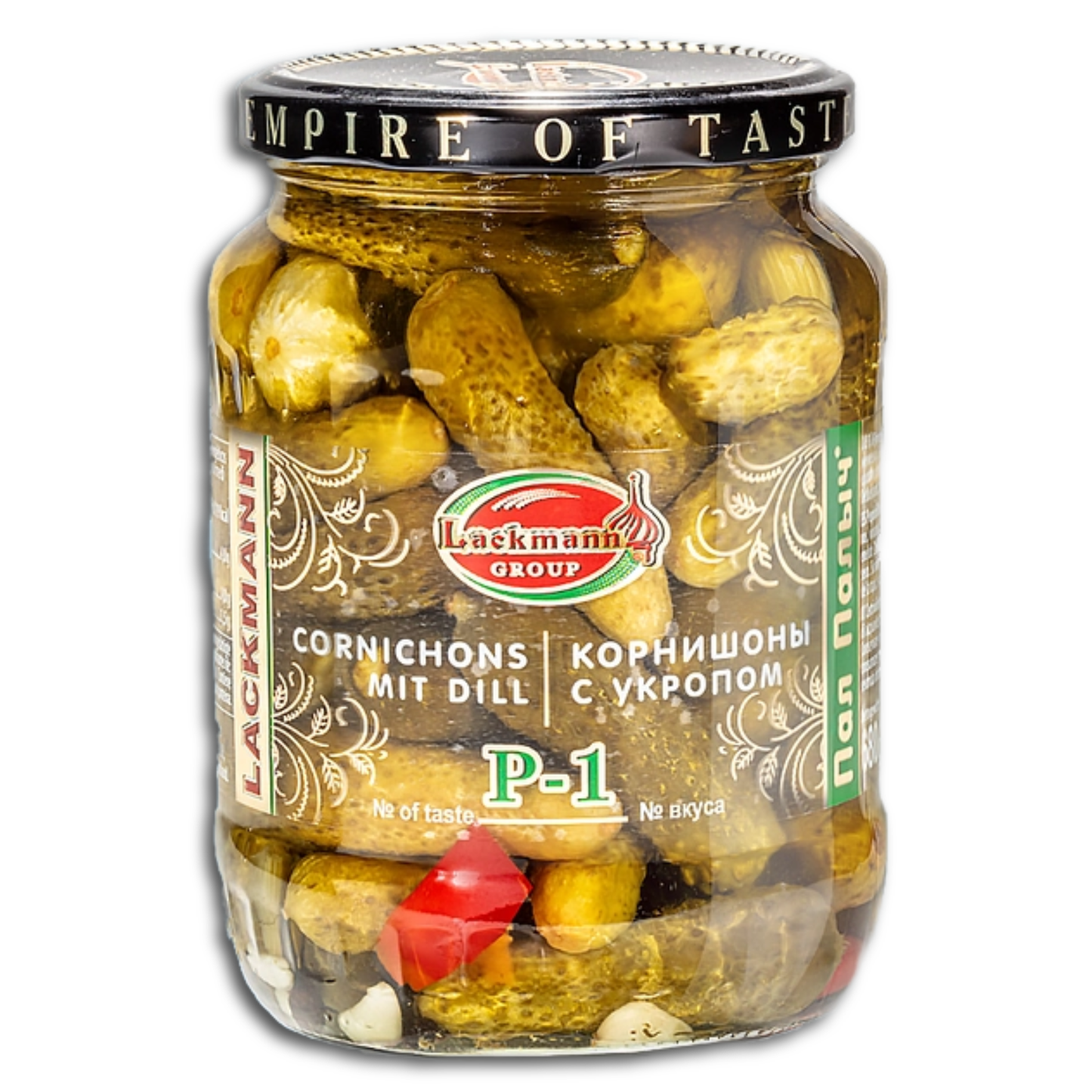Lackmann Eingelegte Cornichons P-1, mit Dill, 680g, ATG 360g