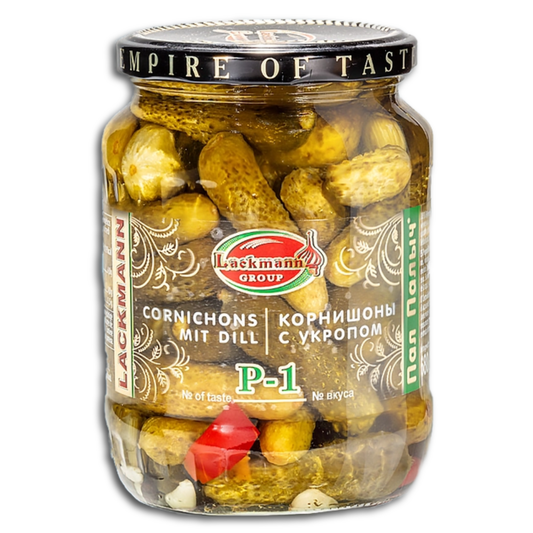 Lackmann Eingelegte Cornichons P-1, mit Dill, 680g, ATG 360g