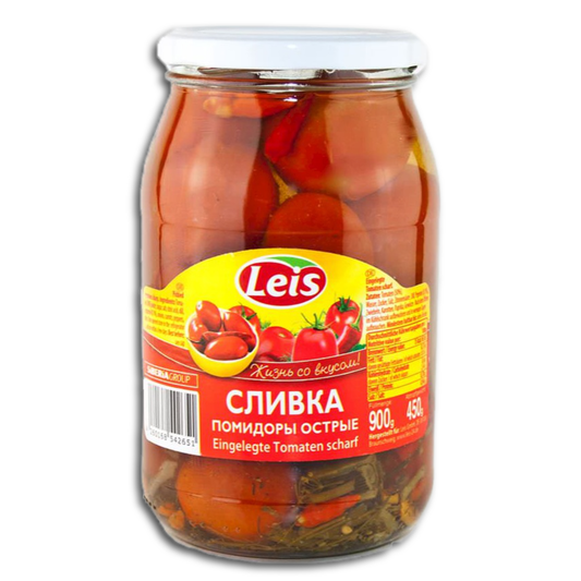 Leis eingelegte Tomaten "Slivka" scharf, 880g, ATG 440g