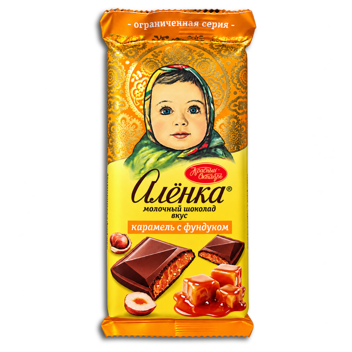 Молочний шоколад «Альонушка» з начинкою з фундука та солоною карамеллю, 87 г