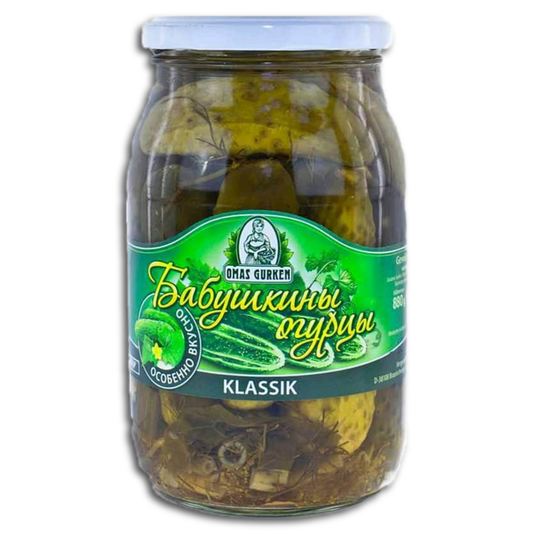 Omas Gurken, Eingelegte Gurken Klassik, Gewürzgurken, 850g, ATG 440g