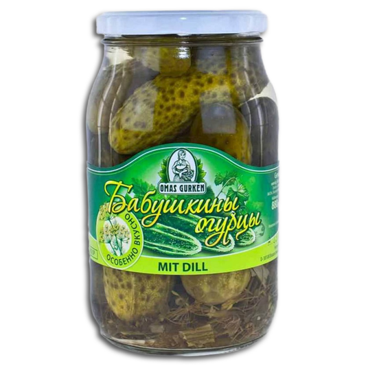 Omas Gurken, Eingelegte Gurken mit Dill, Gewürzgurken, 850g, ATG 440g
