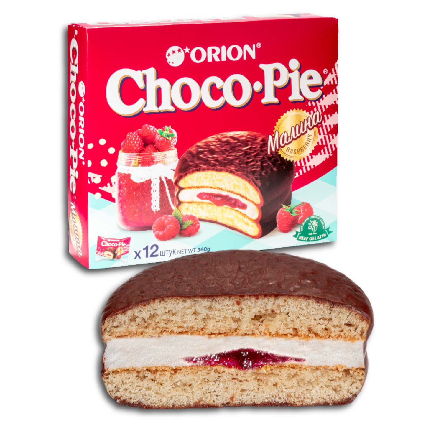 Orion Gebäck "Choco Pie" mit Himbeerfüllung, 12er Pack, 360g