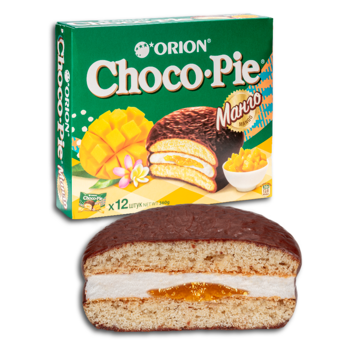 Orion Gebäck "Choco Pie" mit Mangofüllung, 12er Pack, 360g