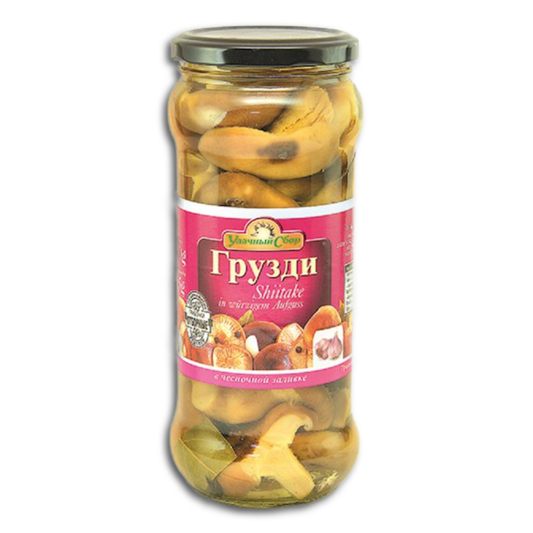 Pilze Shiitake "Udachnyy Sbor" mit Knoblauch, in würzigem Aufguss 530g (ATG 315g)
