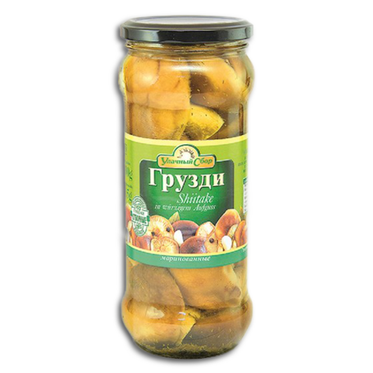 Pilze Shiitake "Udachnyy Sbor" mild gesalzen, in würzigem Aufguss 530g (ATG 315g)