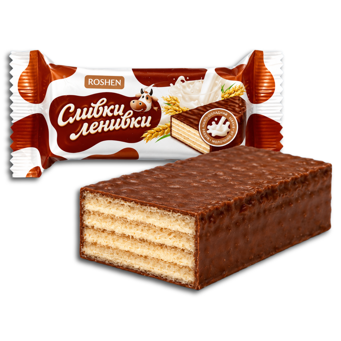 Roshen Waffelpralinen mit Milchfüllung in Kakaoglasur "Faule Kuh" 200g