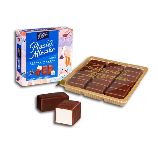 Schaumzuckerware "Ptasie Mleczko" mit Sahnegeschmack, in Milchschokolade 340g