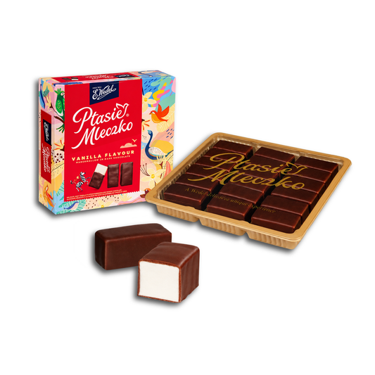 Schaumzuckerware "Ptasie Mleczko" mit Vanillegeschmack in dunkler Schokolade 340g