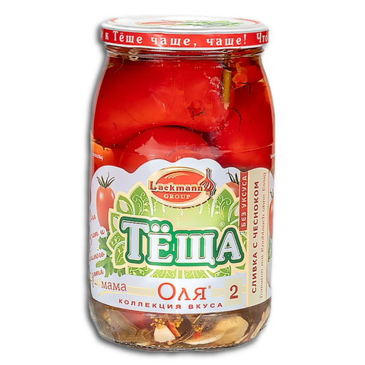Tjoscha Eingelegte Tomaten "Olja 2", mit Knoblauch, 880g, ATG 450g